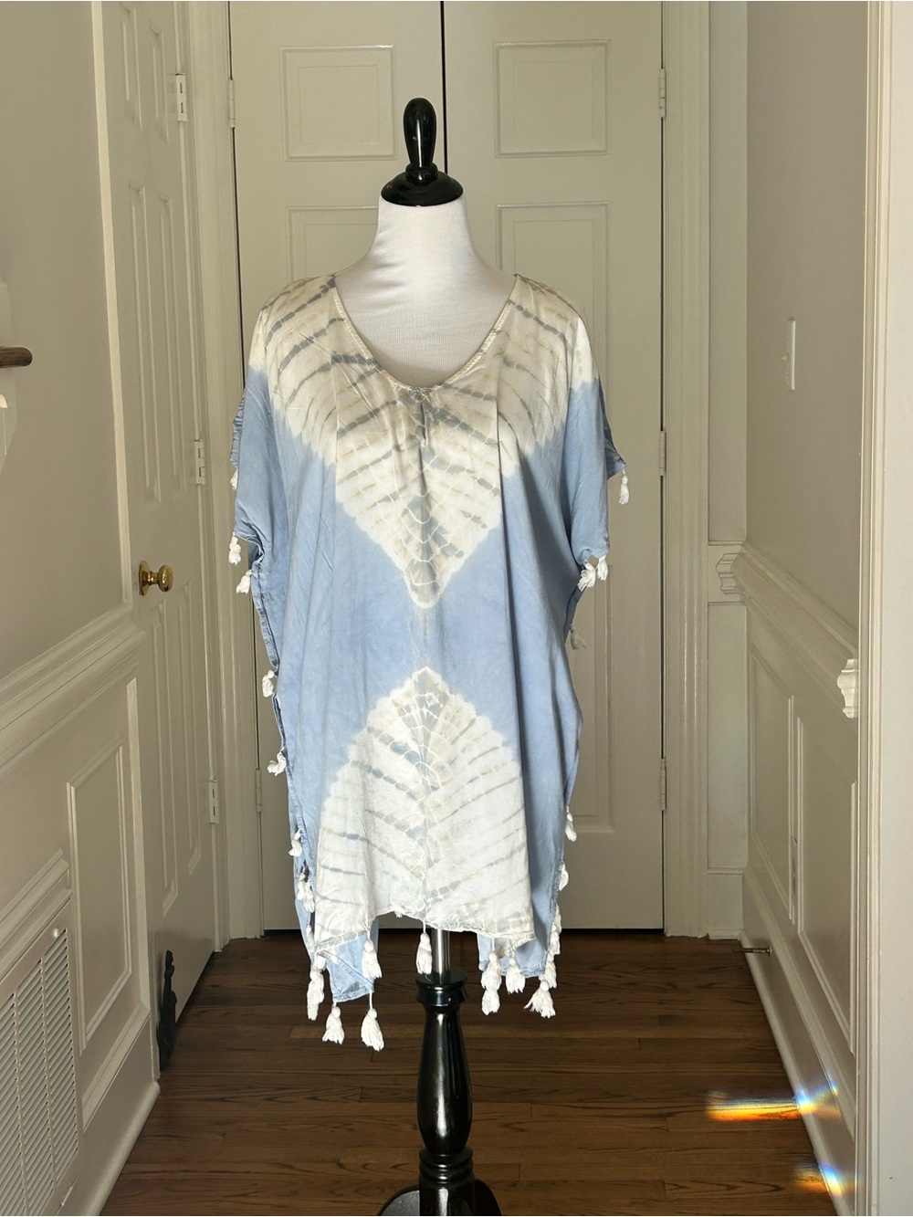 Surf Gypsy Blue Tie-Dye Tassel V-Neck Cover Up